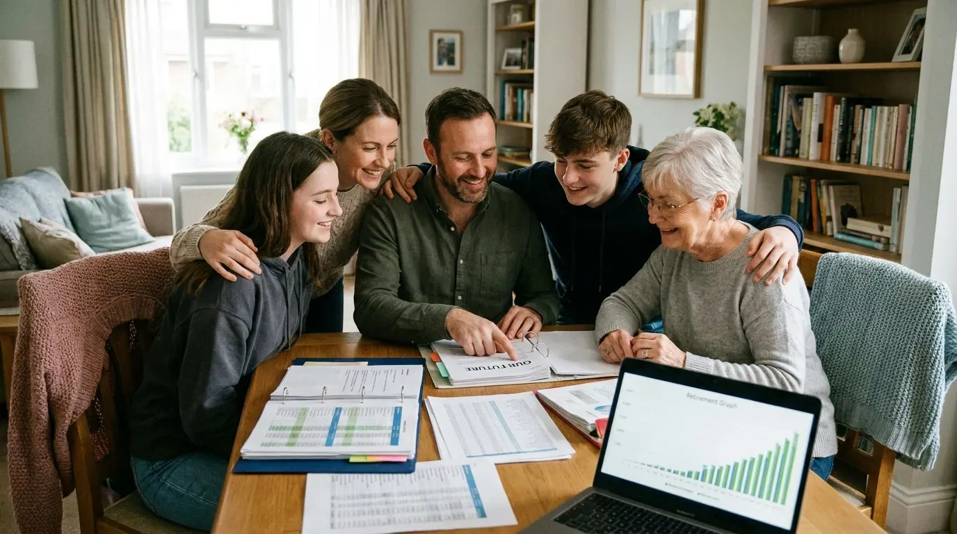 Family planning their financial future with life insurance documents