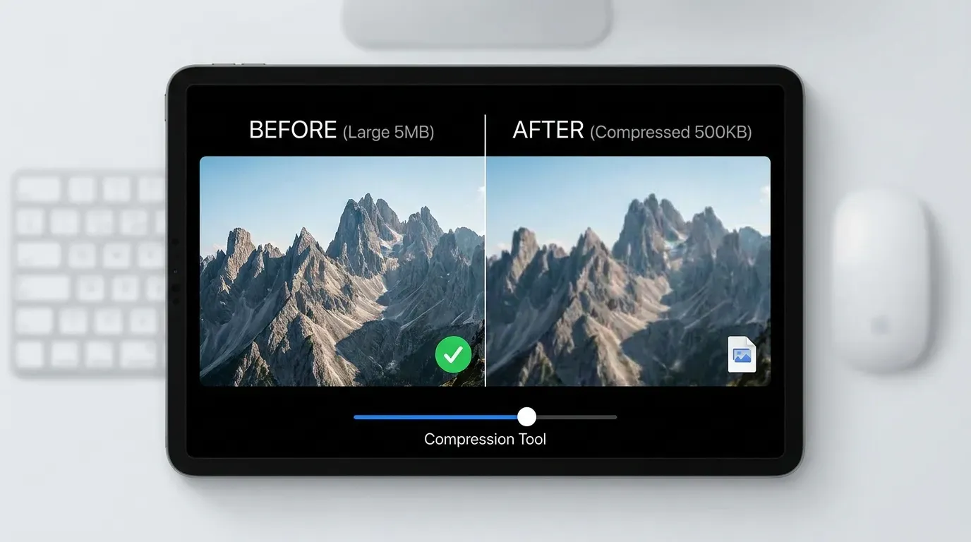 Image size comparison UI showing before and after compression results